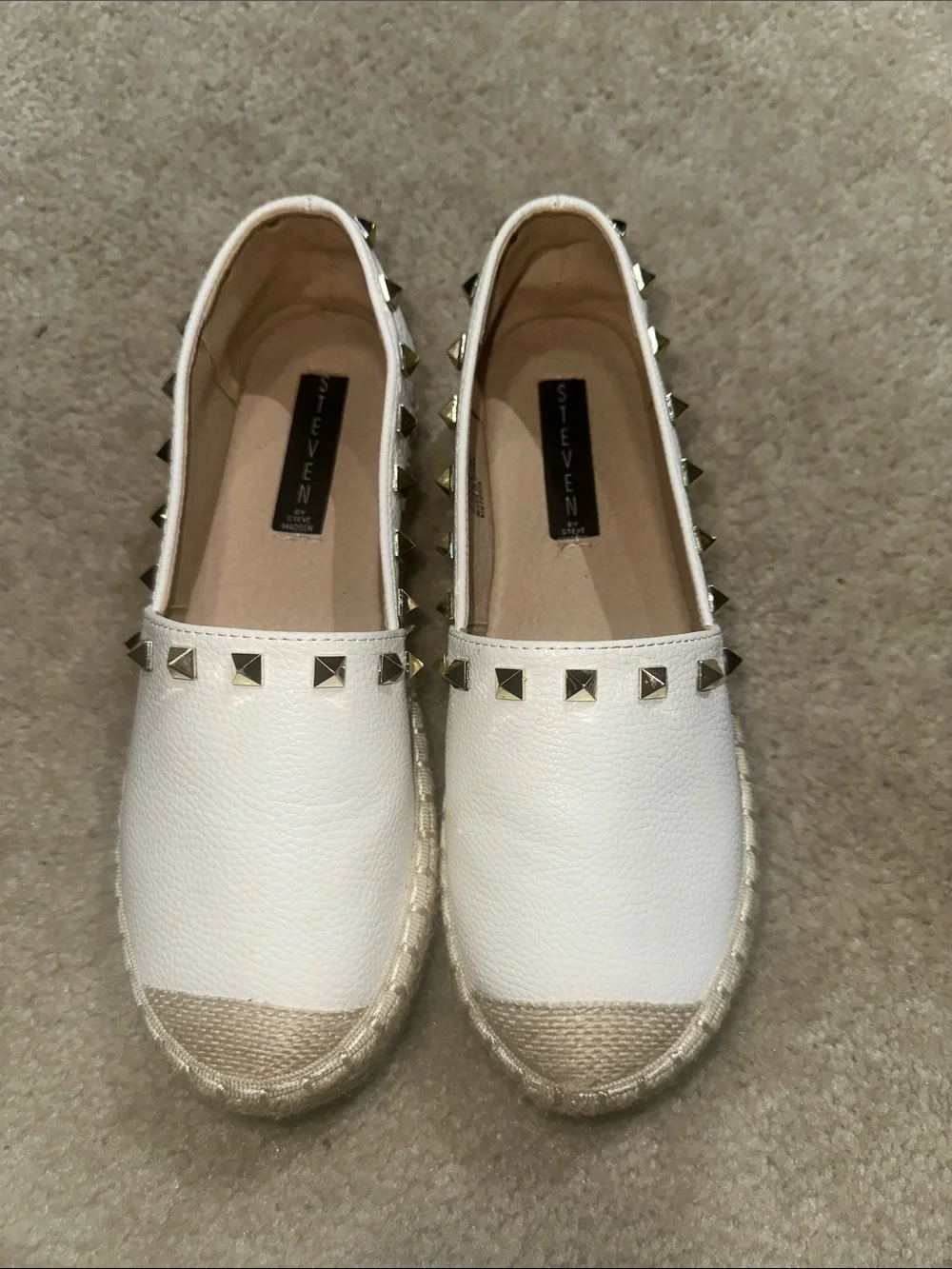 Steven by Steve Madden White Espadrille Flats with Gold Studs